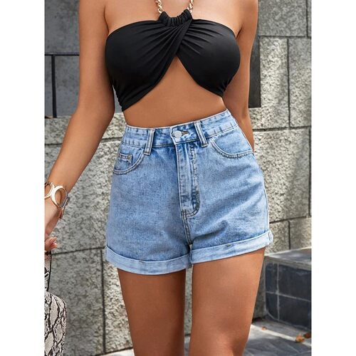 High waisted button slimming denimshorts高腰纽扣显瘦牛仔短裤