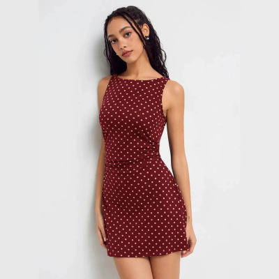 无需波点女士连衣裙   Sleeveless polka dot women's dress