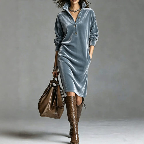 Flip collar button casual dress for women翻领纽扣休闲连衣裙