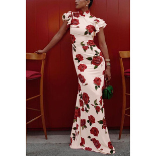 Printed sleeveless slim fit dress forwomen印花无袖修身连衣裙