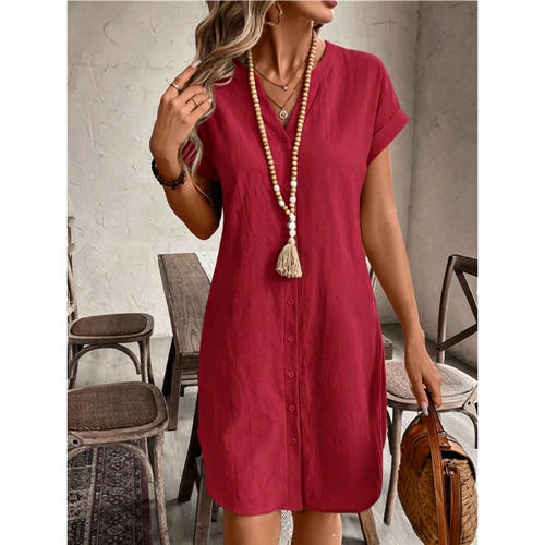 V领单排扣女士连衣裙  V-neck single breasted women's dress