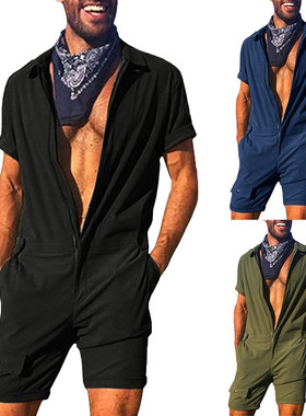 Summer men jumpsuit overalls male       夏季男士连体工装衣男