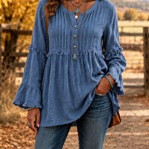 Tassel stitched button casual top  流苏拼接纽扣休闲上衣女