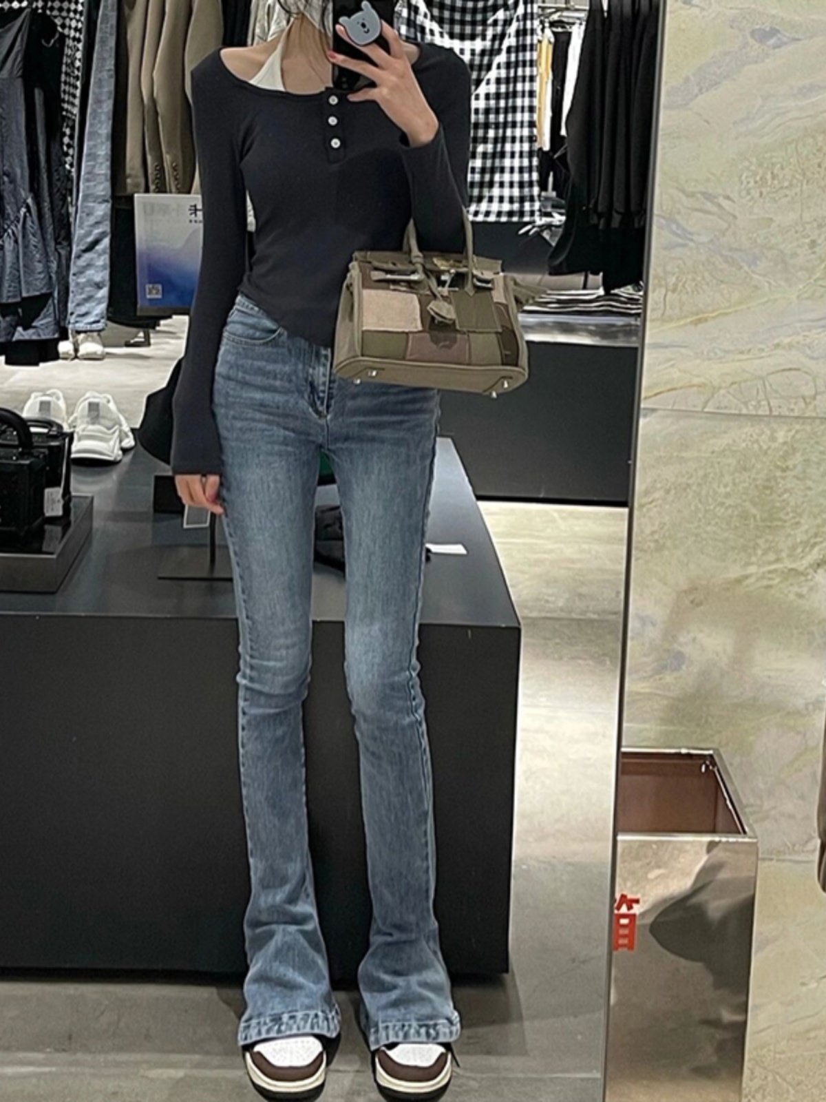 微喇叭马蹄牛仔裤女高腰加长修身春秋冬加绒2025显高显瘦拖地裤子