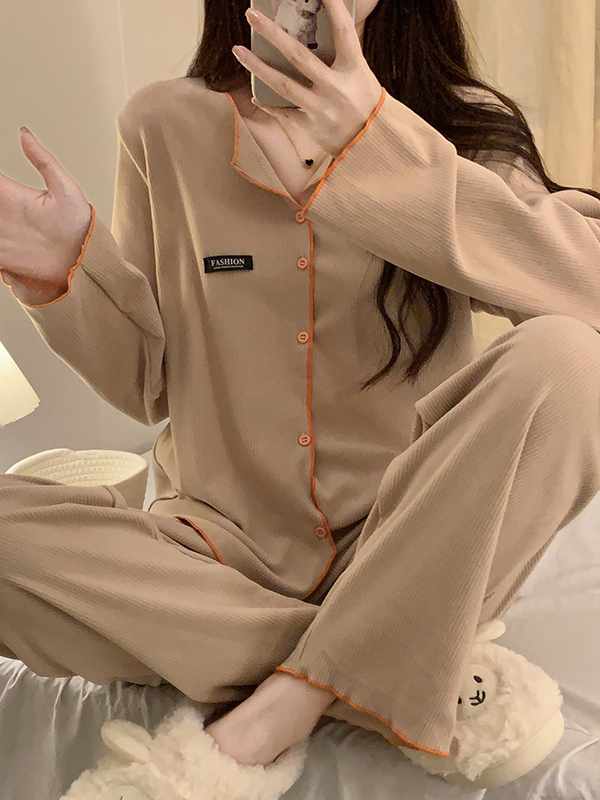 高级感韩版ins风睡衣女秋冬季德绒保暖开衫加厚春秋款家居服套装