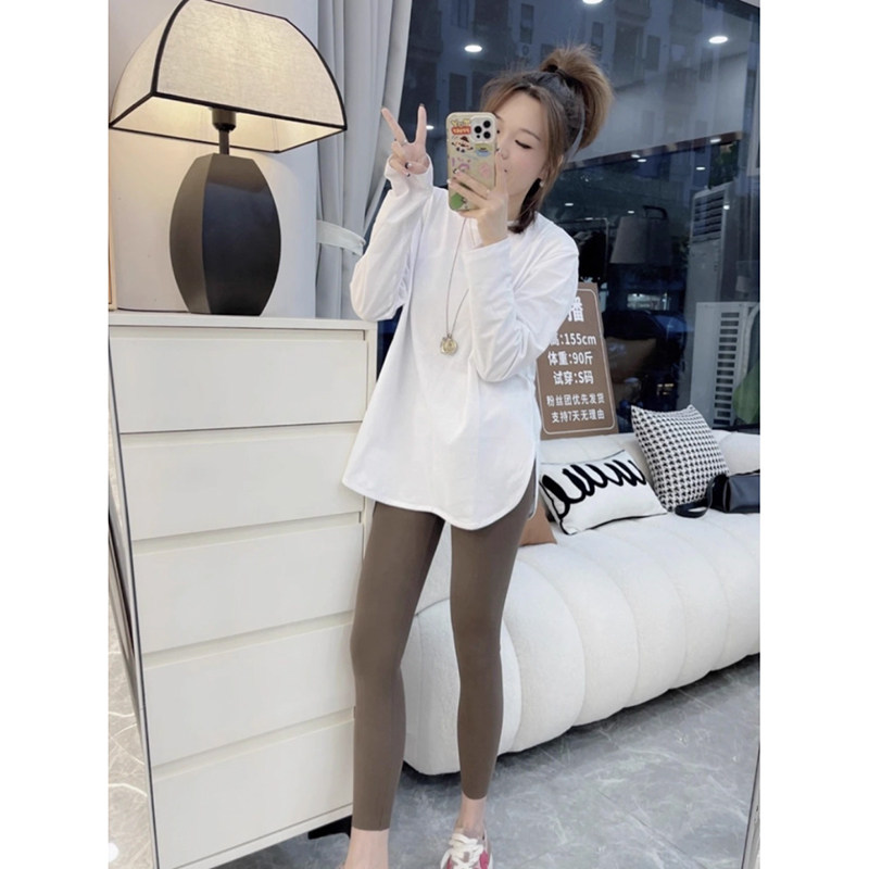 白色打底衫女内搭秋冬2025新款上衣加绒中长款宽松小个子长袖t恤