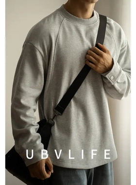 UBV男装旗舰店重磅加绒衬衫袖卫衣男休闲长袖打底T恤
