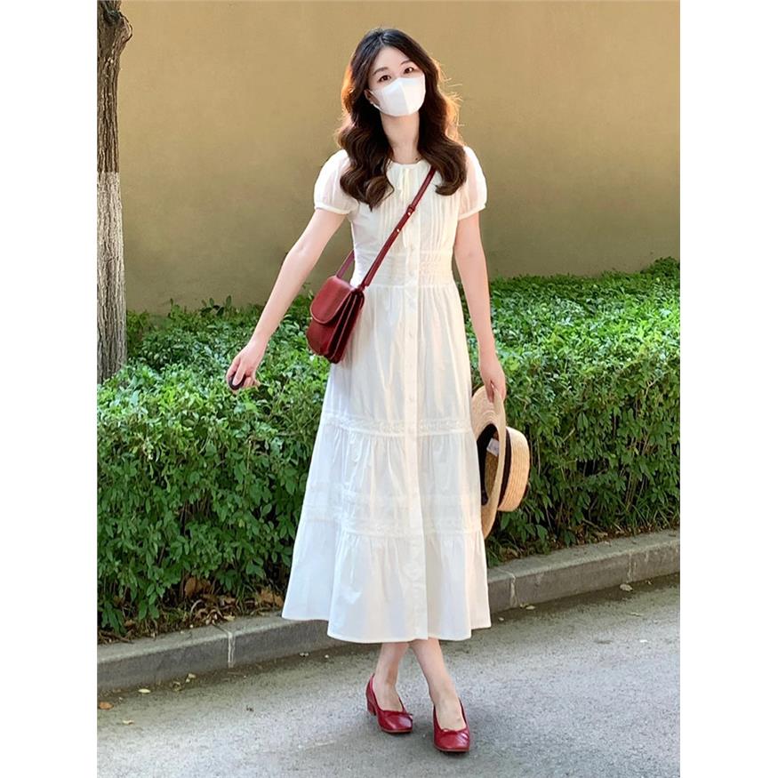 白色连衣裙女中长版夏季