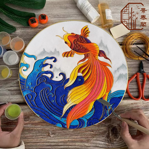 非遗手工锦鲤掐丝珐琅画diy