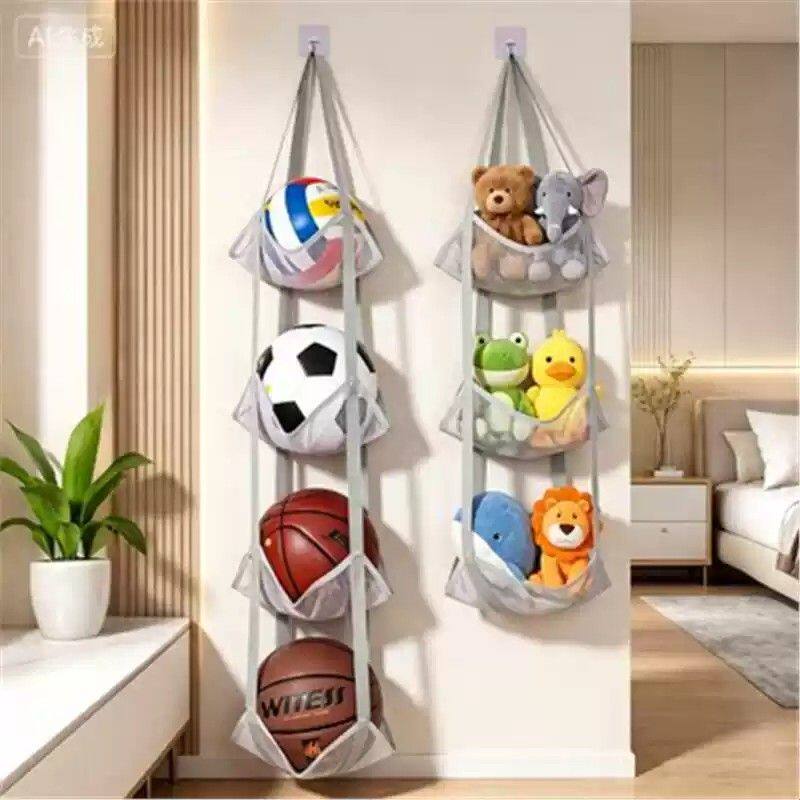 球类收纳挂袋墙式篮球家用门后多层置物架球架玩偶娃娃神器