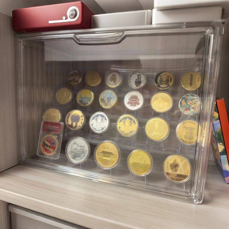 奖杯纪念币金牌展示架收纳盒桌面防尘柜子博物馆纪念币收藏保护盒