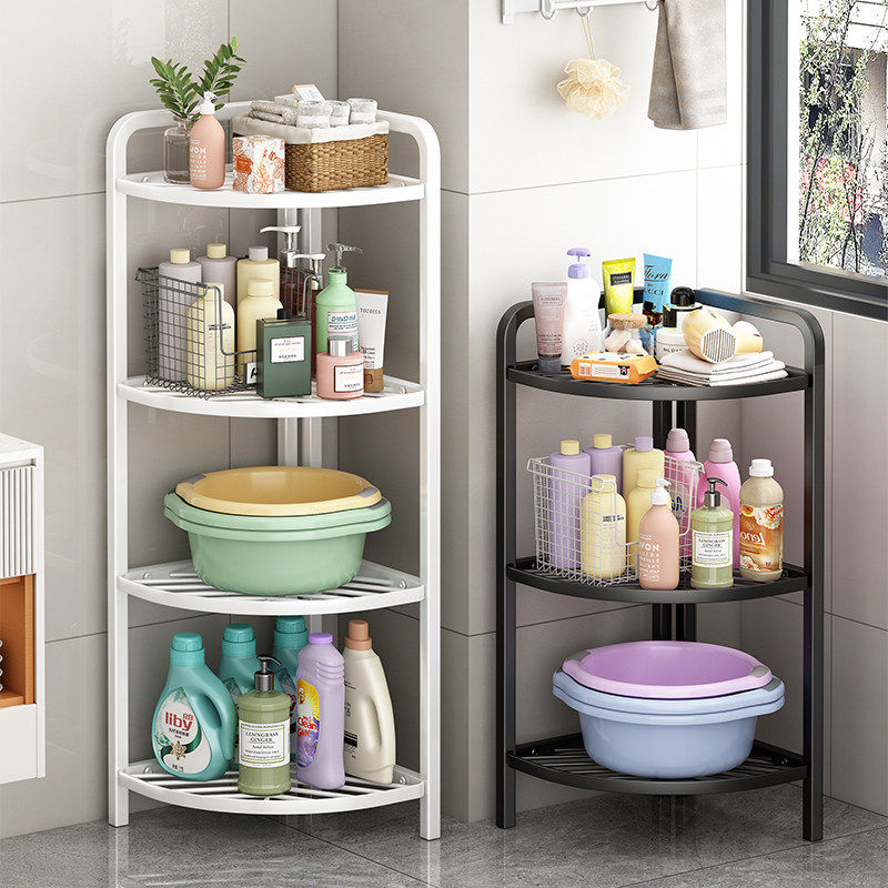 卫生间置物架浴室厕所洗手间转角三角储物收纳架免打孔落地脸盆架