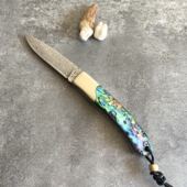 刀 折叠刀手工刀水果刀大马士革钢鲍鱼树脂手柄西藏海南可发 折刀