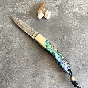 刀 折刀 折叠刀手工刀水果刀大马士革钢鲍鱼树脂手柄西藏海南可发