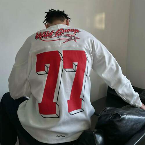 WILDX 脉冲系列 美式冰球服77号原创复古橄榄球情侣国潮长袖卫衣
