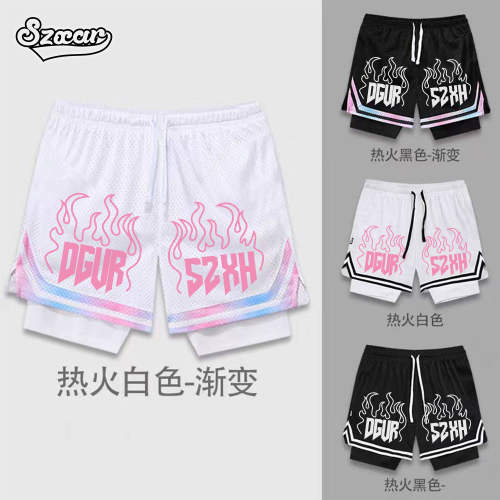 SZXAR渐变篮球服短裤男速干运动三分裤网眼透气篮球双层假两件