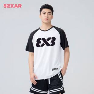 3V3美式圆领插肩透气短袖t恤男潮流宽松篮球运动休闲速干投篮网眼