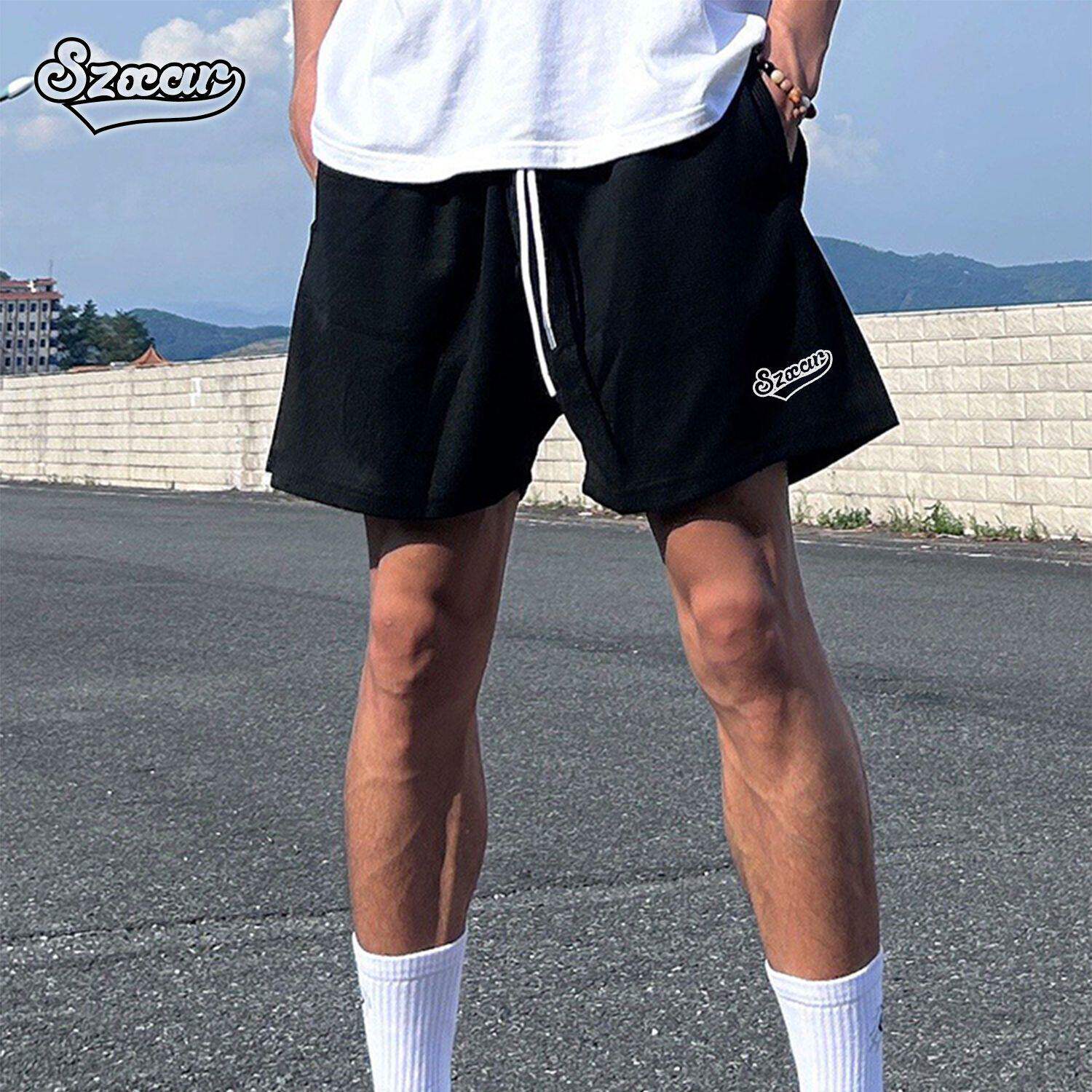 SZXAR美式篮球短裤男夏跑步透气五分裤健身休闲网眼黑色运动裤子