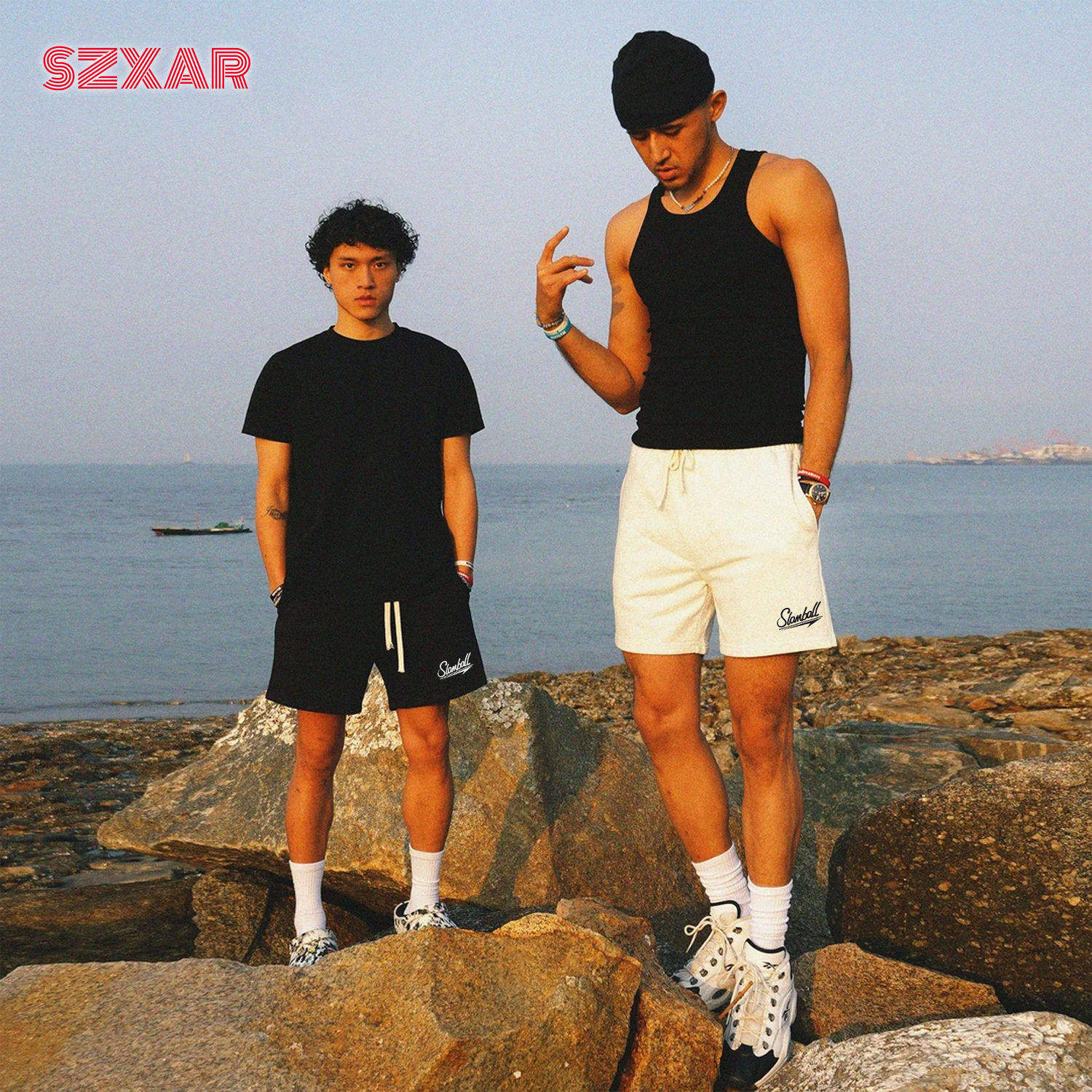 SLAMBALL追梦系列基础款黑白日常棉印花休闲运动短裤四分裤卡米然