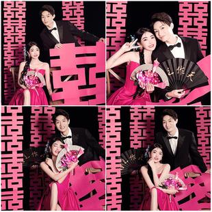 影楼摄影婚纱照新样片中式室内囍字喜嫁主题客片样照659