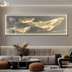 抽象鲸鱼客厅沙发背景墙挂画led发光灯画轻奢大气卧室床头装饰画