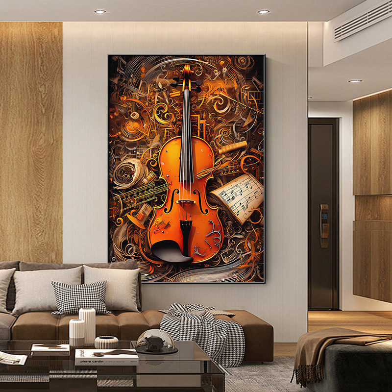 琴行乐器装饰画文艺钢琴房间吉他挂画大小提琴音乐教室背景墙壁画