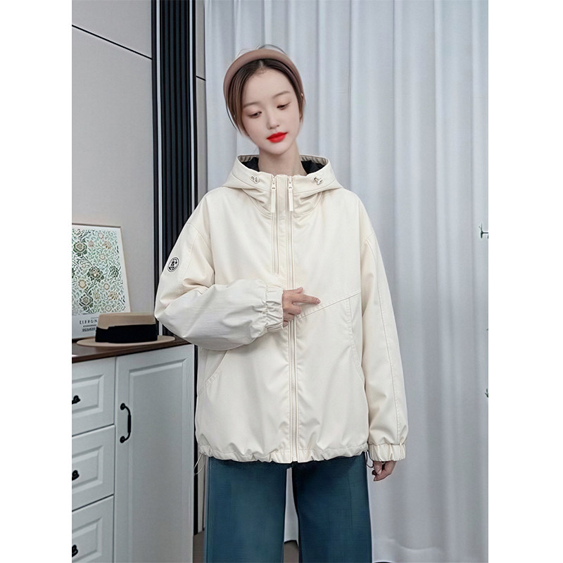 休闲连帽双拉链短款外套女显瘦
