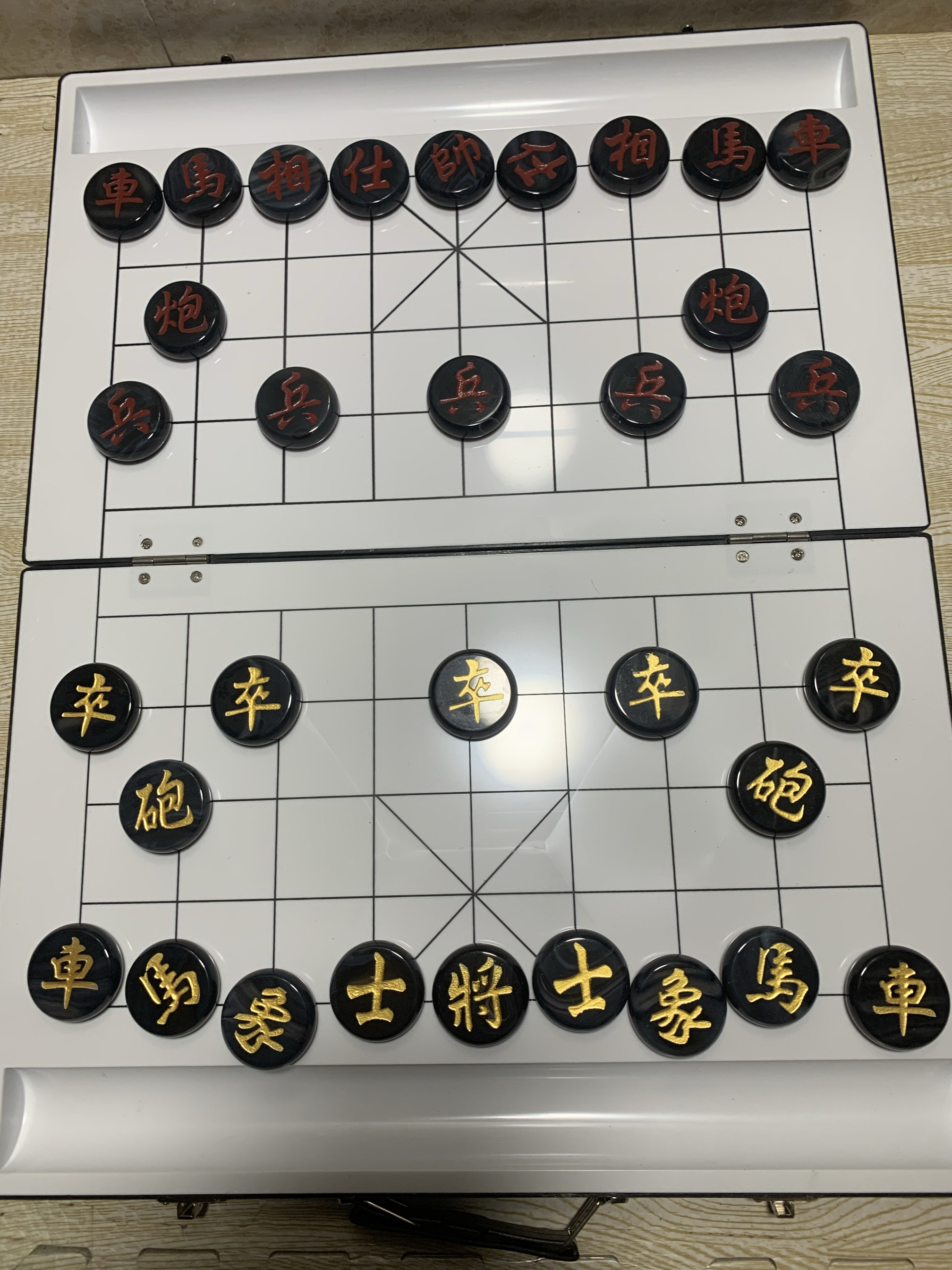 父亲节礼物 天然玛瑙玉髓中国象棋 折叠棋盘 高端礼品