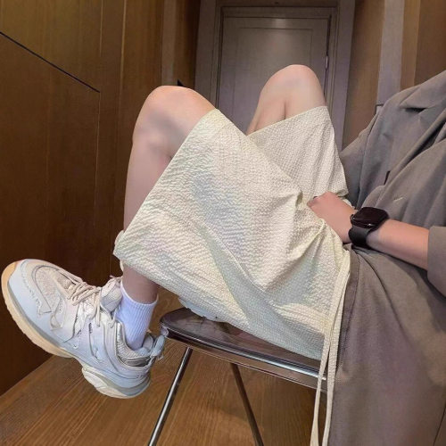 NKAOL泡泡格短裤男夏季美式五分裤速干运动裤宽松裤子直筒休闲裤