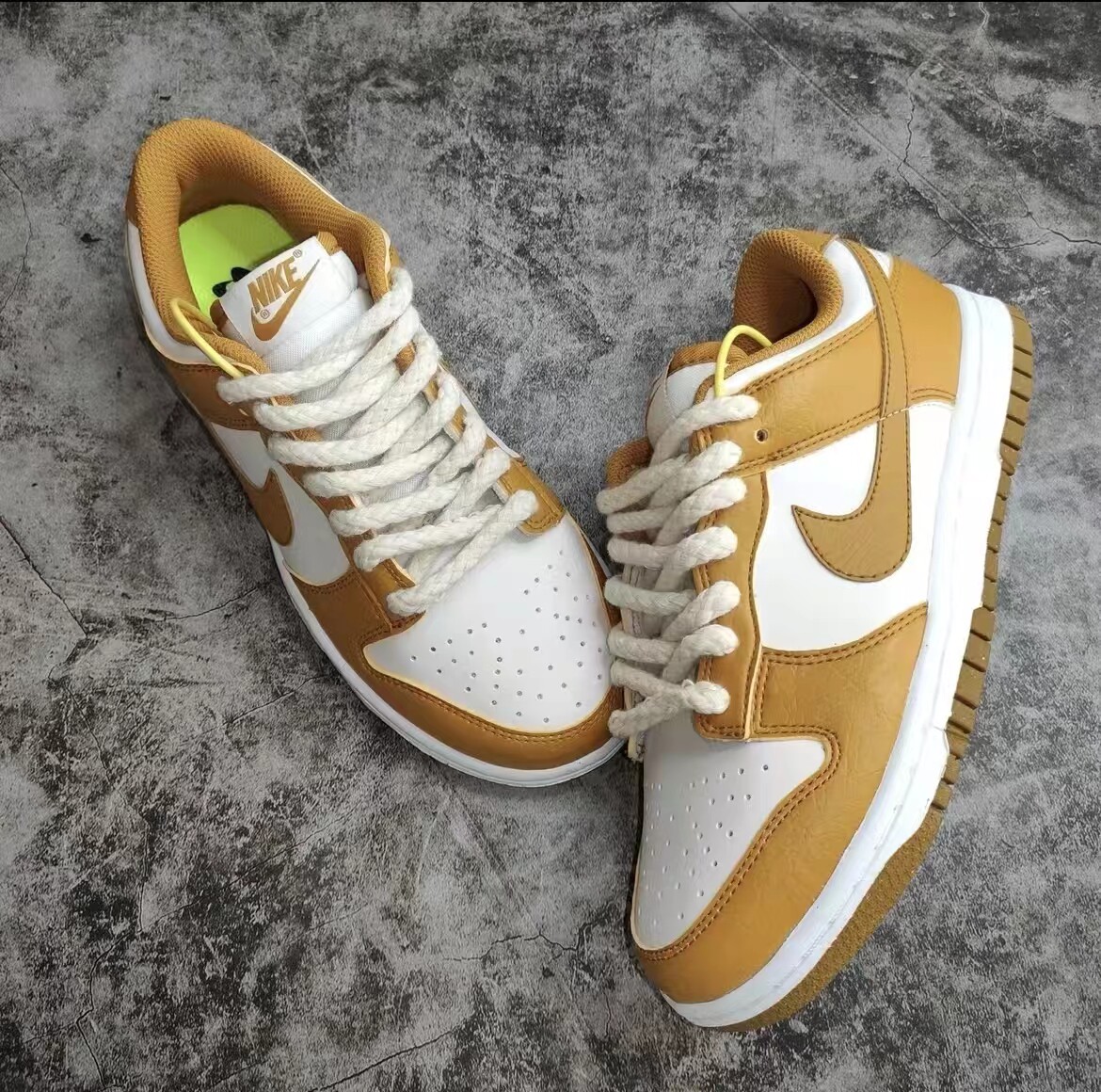 空军一号松紧包邮a1af1dunklow白棕色低帮休闲鞋米白色麻绳鞋带