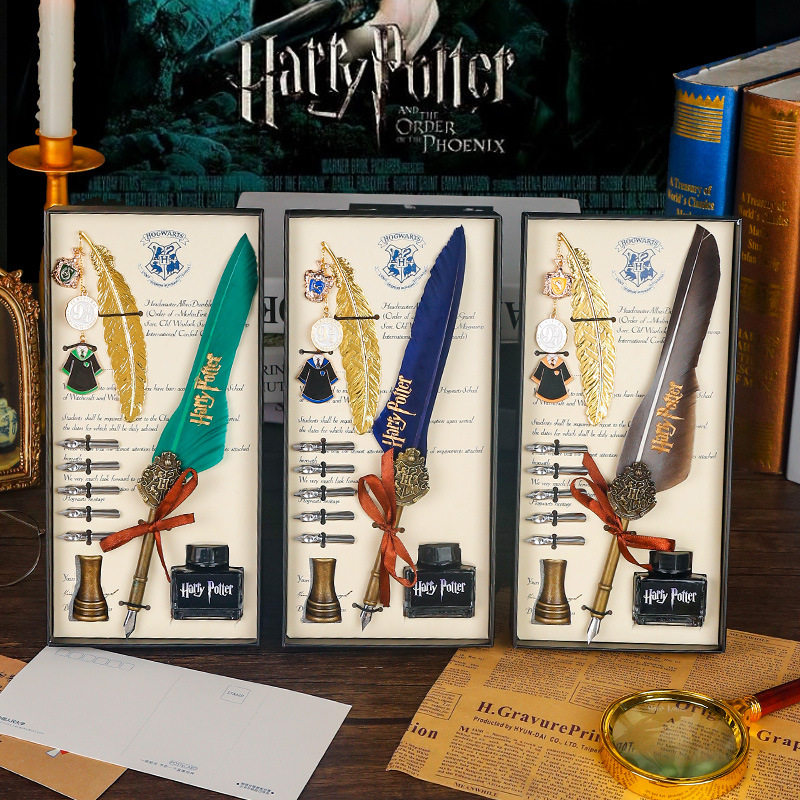 羽毛笔欧式羽毛笔套装带墨水英伦复古蘸水羽毛笔金属书签学生沾水