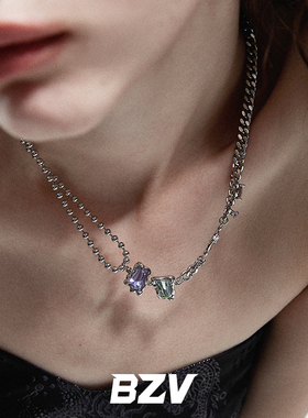 BZV匿名邮箱原创设计不规则几何撞色小众百搭彩色锆石小清新项链