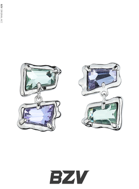 BZV匿名邮箱原创设计小众不规则几何撞色彩色锆石适合春天的耳环