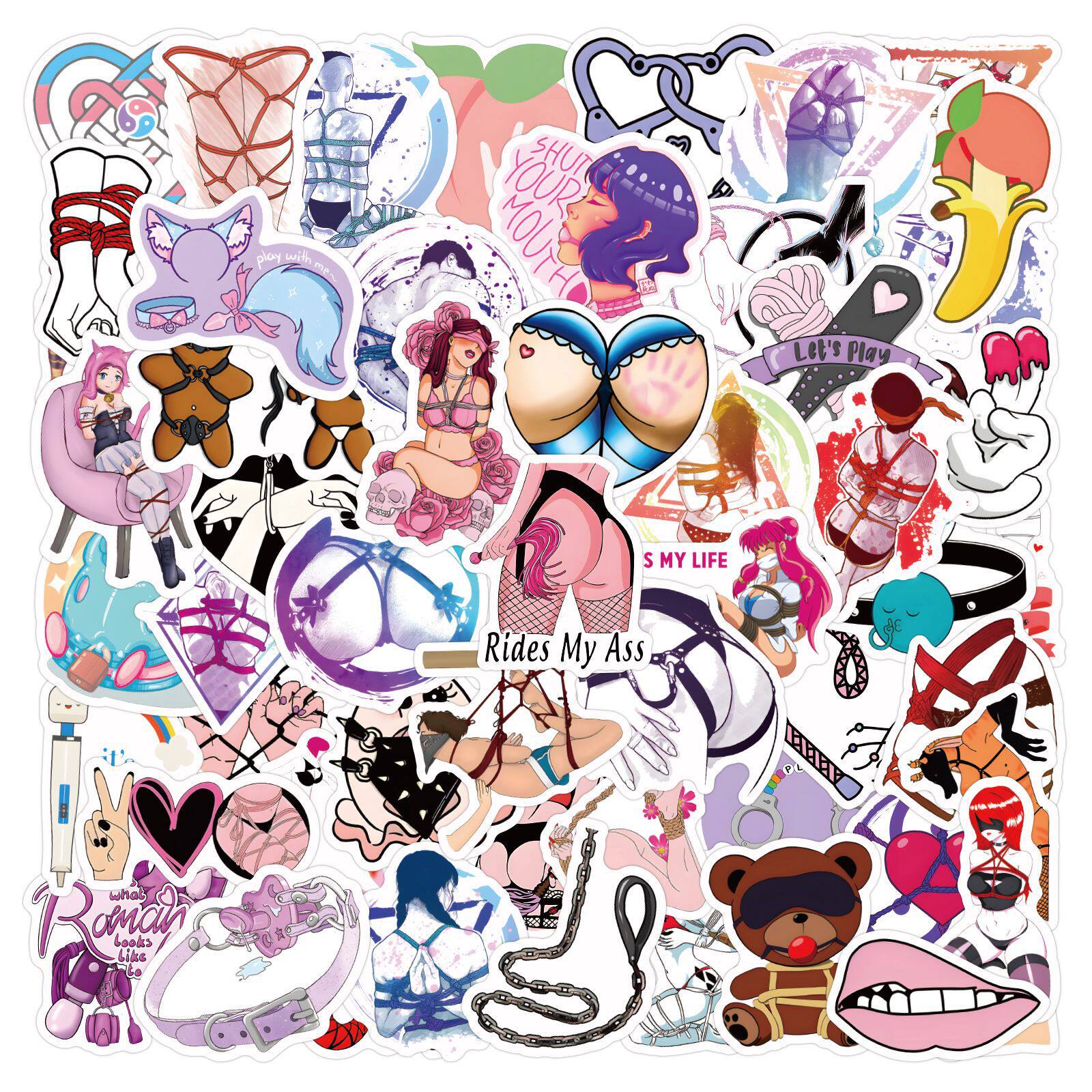 60张卡通BDSM情趣捆绑贴纸装饰手账文具水杯行李箱电脑防水小贴图