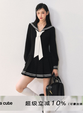 ANNA CUTE 原创设计海军领百褶连衣裙学院风减龄jk收腰a字短裙女