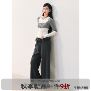 荷葉邊雙腰頭休閑長褲 ANNA 原創(chuàng)設(shè)計(jì)新款 垂感高腰顯瘦闊腿褲 CUTE