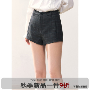 短裙褲 ANNA 復(fù)古灰色格紋西裝 女休閑氣質(zhì)顯瘦防走光休閑褲 CUTE