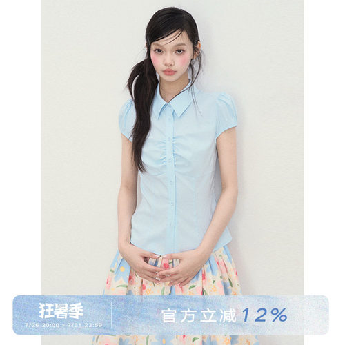 泡泡袖蝴蝶结系带衬衫