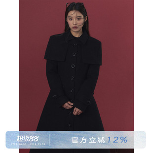 ANNA CUTE 可拆卸斗篷长款翻领收腰保暖大衣气质设计感毛呢外套