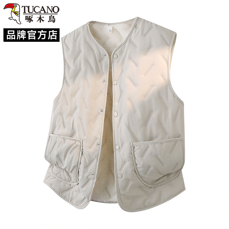 啄木鸟加绒棉马甲男生秋冬季新款加厚保暖背心打底内穿坎肩棉服潮