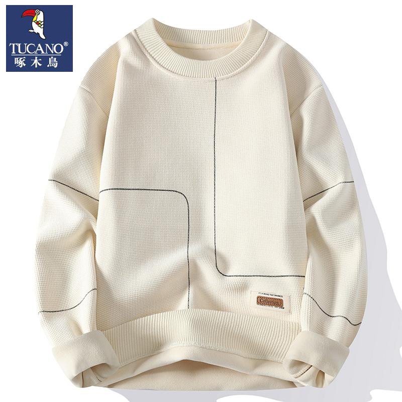 啄木鸟宽松针织半高领一体绒毛衣