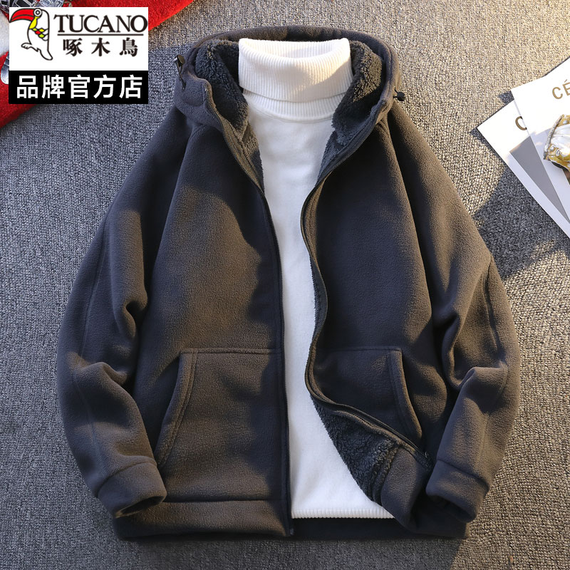 啄木鸟连帽摇粒绒外套男秋冬季