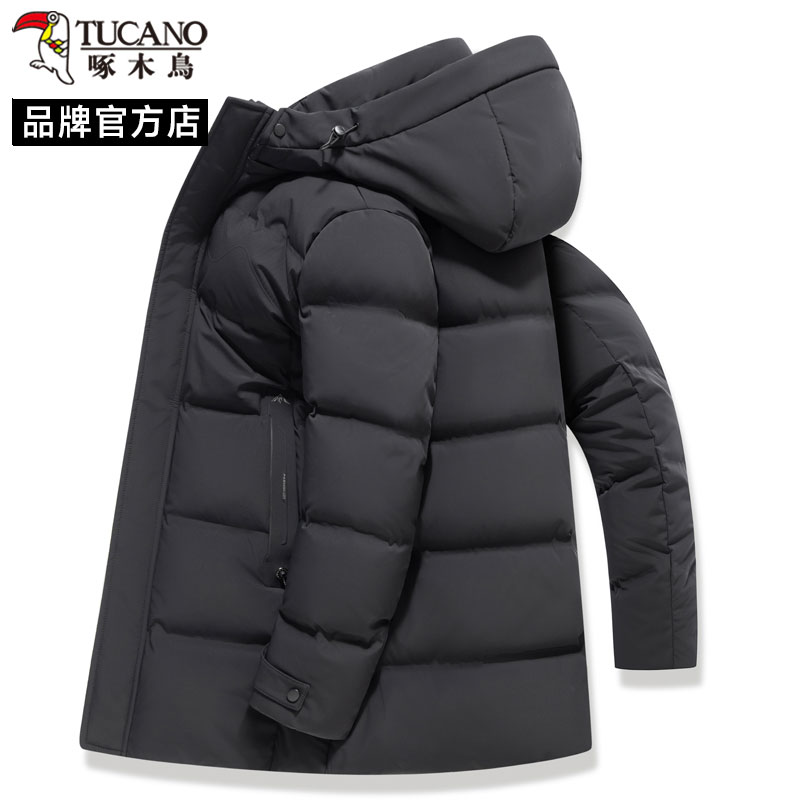 啄木鸟羽绒服男中长款连帽加厚保暖冬季外套2025新款加大码防寒服