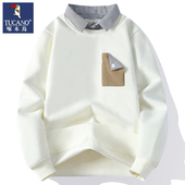 啄木鸟2025新款 男潮 领内搭打底衫 秋冬款 假两件卫衣男宽松潮牌衬衫