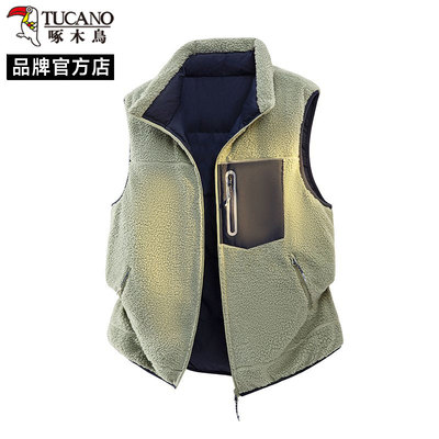 啄木鸟双面穿羽绒马甲男士冬季新款外穿防寒服大码羊羔绒外套男款