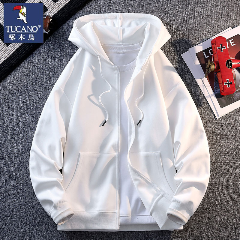 官方店啄木鸟纯色纯棉卫衣外套男