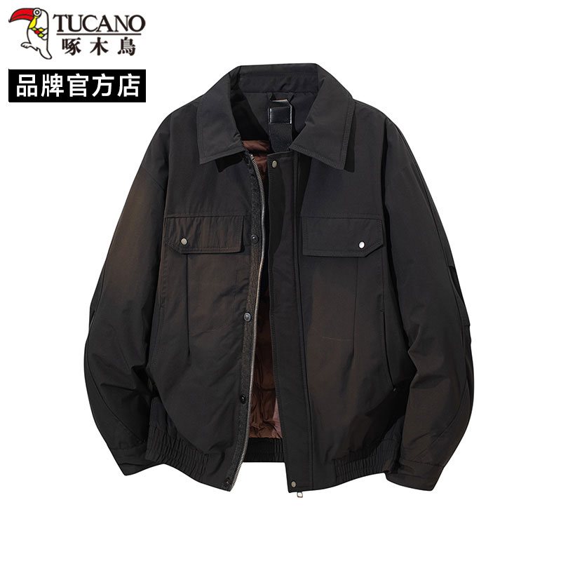 啄木鸟工装风翻领羽绒服