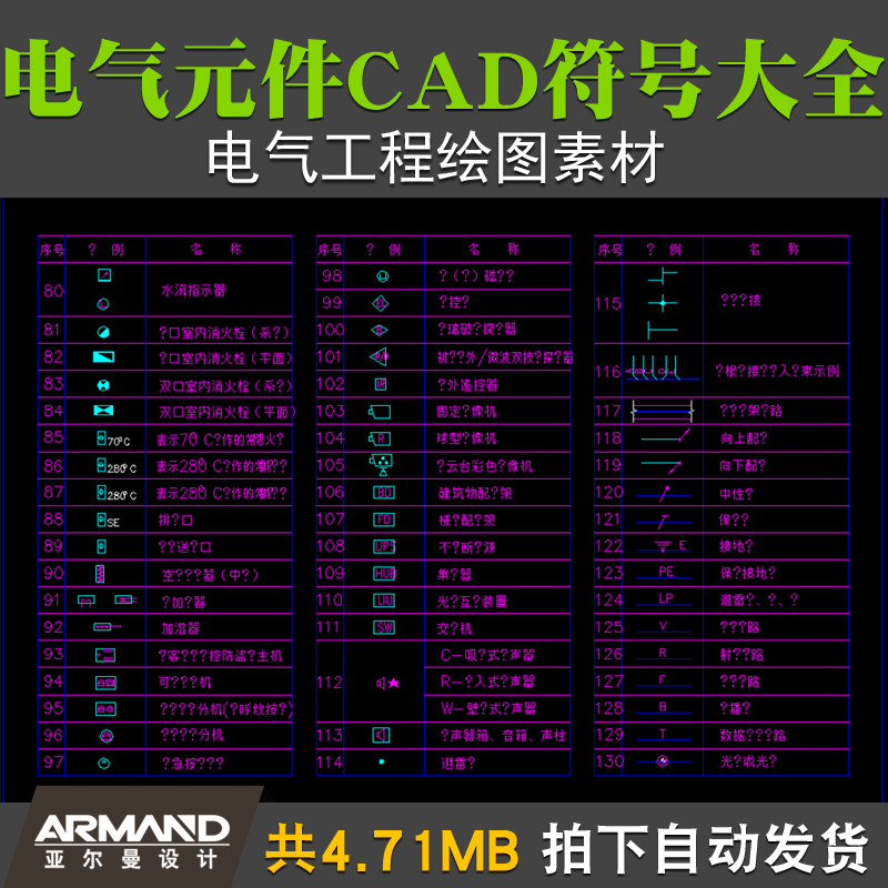 电气弱电国标CAD图集电器元件符号图例常用空气开关控制块图形