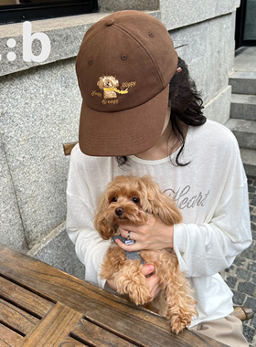 a:b原创潦草小狗拼色撞色抓破字母刺绣可爱纯棉软顶棒球帽鸭舌帽