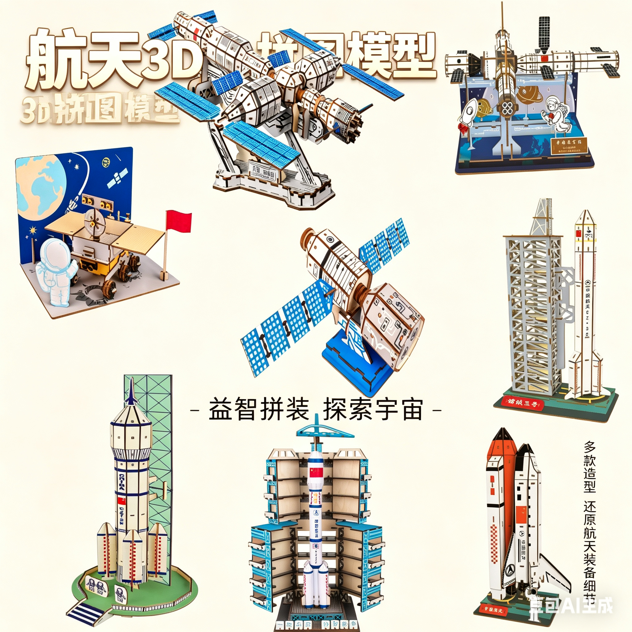 北斗卫星3D木质益智拼图
